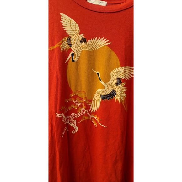 Urban Outfitters Truly Madly Deeply Red Crane Shirt Sz. M Soft Cotton Fall Shirt - Picture 2 of 5